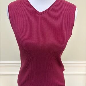 LOFT EUC V-Neck Ribbed Sweater in Berry
